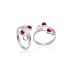 Fashionable 925 Silver Toe rings in Red Cubic Zirconia