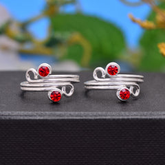 Fashionable 925 Silver Toe rings in Red Cubic Zirconia