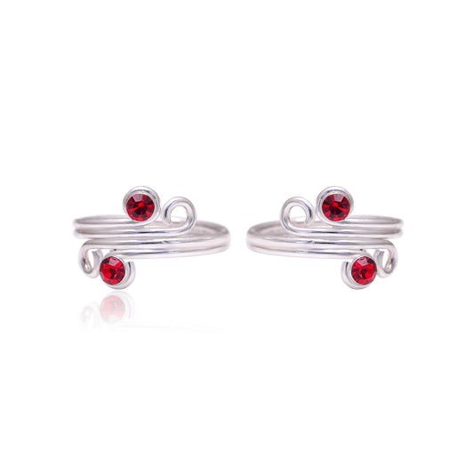 Fashionable 925 Silver Toe rings in Red Cubic Zirconia