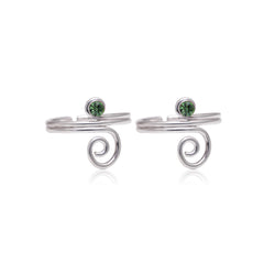 Trendy 925 Silver Toe Rings in Green Cubic Zirconia