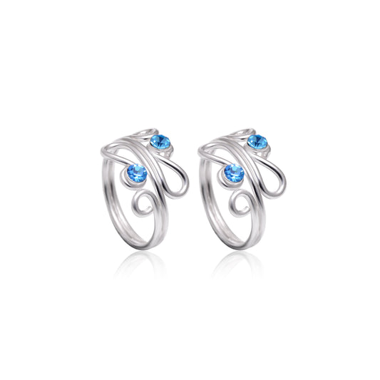 Pair of gorgeous 925 Silver Toe rings in Blue Cubic Zirconia