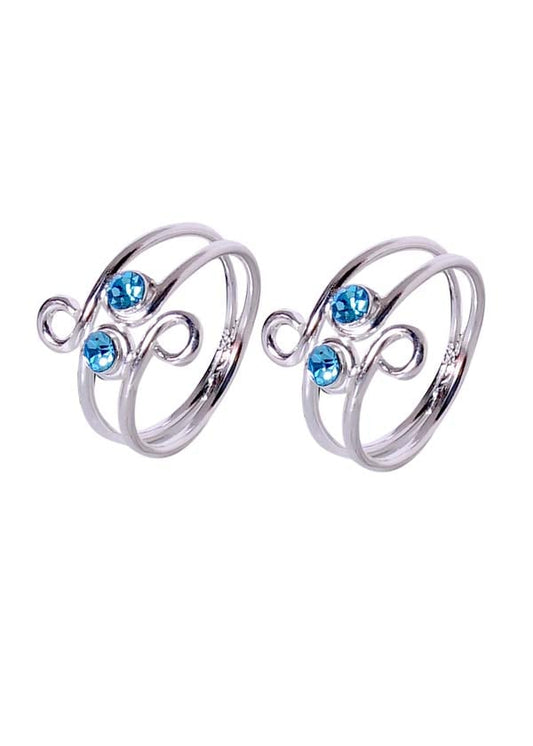 Pair of Trendy Toe rings in Blue CZ and 925 Silver