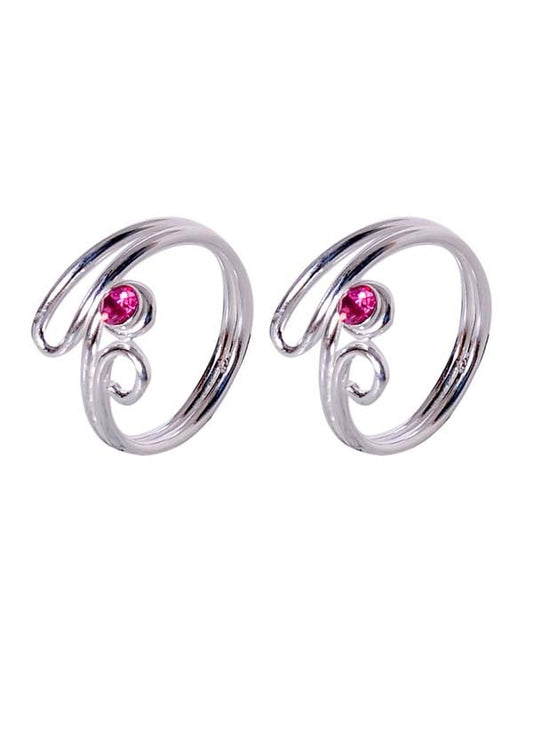 Pair of gorgeous 925 Silver Toe Rings in Pink Cubic Zirconia