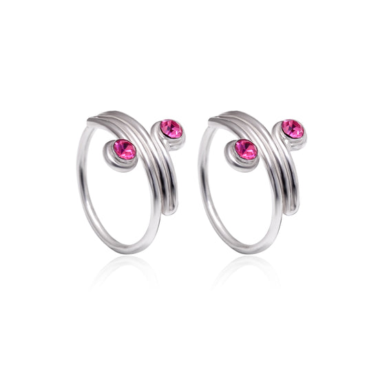 Trendy Toe Rings in Pink Cubic Zirconia Adjustable 925 Silver