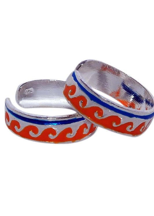 925 Sterling Silver Pair of Enamel Designer Toe Rings Bichiya