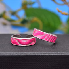 Pair of Pink Enamel Toe Rings Bichiya in 925 Sterling Silver