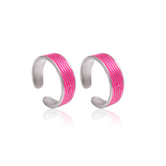 Pair of Pink Enamel Toe Rings Bichiya in 925 Sterling Silver