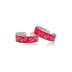Colorful pair of Pink Enamel Toe Rings in 925 Sterling Silver