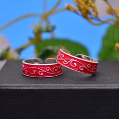 Colorful pair of Pink Enamel Toe Rings in 925 Sterling Silver