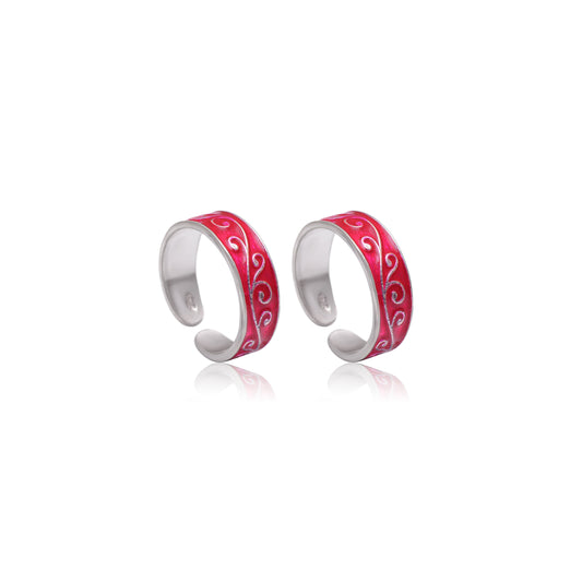Colorful pair of Pink Enamel Toe Rings in 925 Sterling Silver