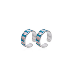 Colorful pair of Blue Enamel Toe Rings Bichiya in 925 Sterling Silver