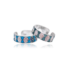Colorful pair of Blue Enamel Toe Rings Bichiya in 925 Sterling Silver