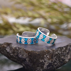 Colorful pair of Blue Enamel Toe Rings Bichiya in 925 Sterling Silver