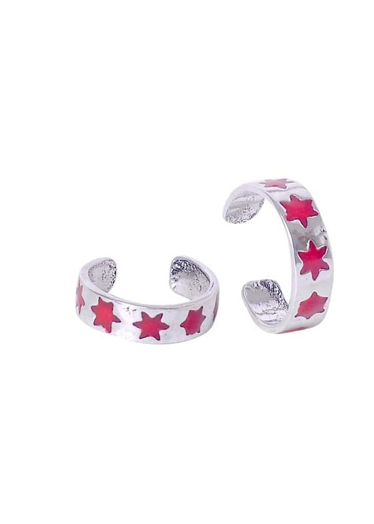 925 Sterling Silver Colorful pair of Red Enamel Toe Rings