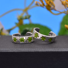 Colorful pair of Green Enamel Toe Rings in 925 Sterling Silver