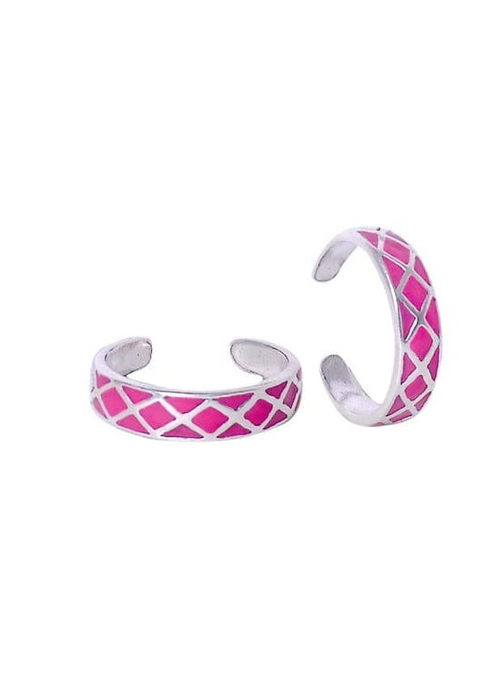 Colorful pair of Pink Enamel Toe Rings in 925 Silver