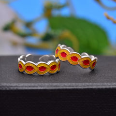 Colorful pair of Orange Enamel Toe Rings in 925 Sterling Silver