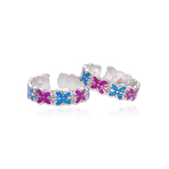 Colorful pair of Purple and Blue Enamel Toe Rings in 925 Silver