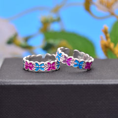 Colorful pair of Purple and Blue Enamel Toe Rings in 925 Silver