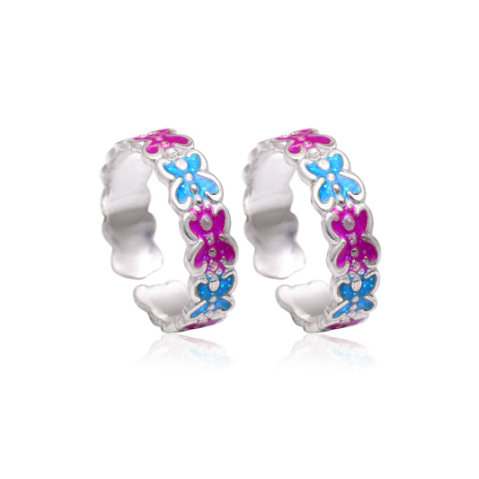 Colorful pair of Purple and Blue Enamel Toe Rings in 925 Silver