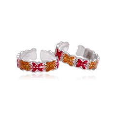 Colorful pair of Yellow and Red Enamel Toe Rings in 925 Silver