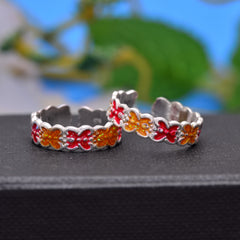 Colorful pair of Yellow and Red Enamel Toe Rings in 925 Silver