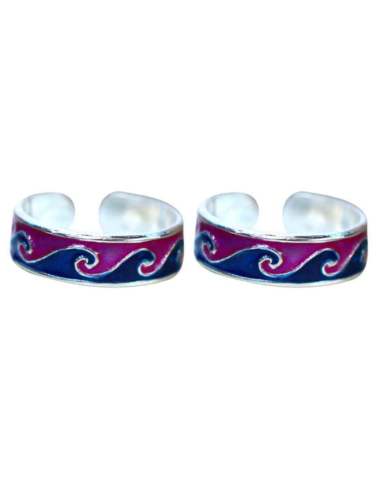 Colorful pair of Purple and Blue Enamel Toe Rings in 925 Silver