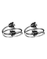 Pair of Designer Butterfly Oxidized 925 Silver Toe Rings