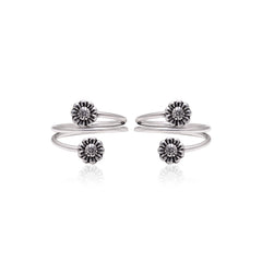 Pair of Front Open Oxidized Toe Rings Bichiya in 925 Sterling Silver