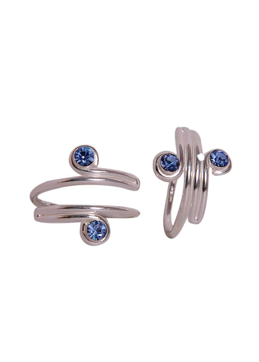 Stylish pair of Blue Crystal Adjustable Toe Rings in 925 Silver
