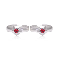 Floral pair of Red Cubic Zirconia Adjustable 925 Silver Toe Rings