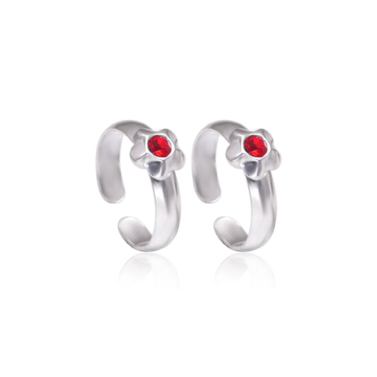 Floral pair of Red Cubic Zirconia Adjustable 925 Silver Toe Rings