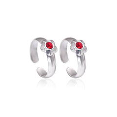 Floral pair of Red Cubic Zirconia Adjustable 925 Silver Toe Rings