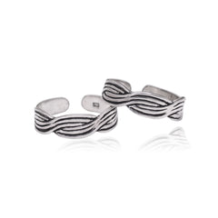 925 Sterling Silver Pair of Trendy Oxidized Adjustable Toe Rings