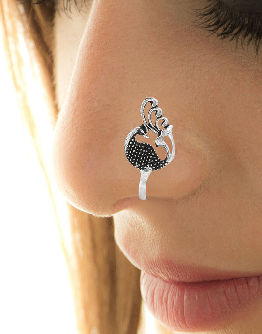 Designer and Tribal look Big Peaccok Silver Alloy Nose pin