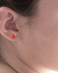 Designer Love Heart Red Studs in 92.5 Sterling Silver