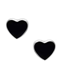 Designer Love Heart Black Studs in 92.5 Sterling Silver - Studs