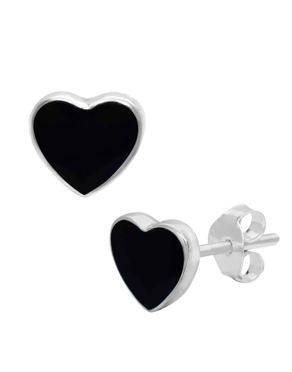 Designer Love Heart Black Studs in 92.5 Sterling Silver - Studs