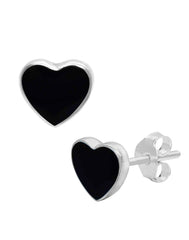 Designer Love Heart Black Studs in 92.5 Sterling Silver - Studs