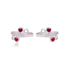 Fashionable 925 Silver Toe rings in Red Cubic Zirconia - Toe Rings