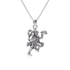 Flying Hanumanji Oxidized 92.5 Sterling Silver Religious Pendant with 18 inch Chain - Pendants