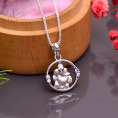 Ganesha 92.5 Sterling Silver Unisex Pendant with Cz Stones and 18 inch Chain - Pendants