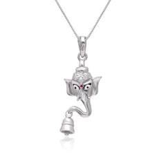 Ganesha with Temple Bell 92.5 Sterling Silver Unisex Pendant with Cz Stones - Pendants