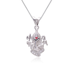 Ganpati 92.5 Sterling Silver Enamel Pendant with Cz with 18 inch Chain - Pendants