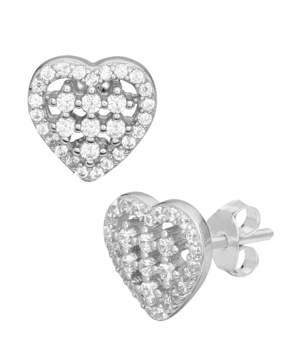 Love Heart Studs in 92.5 Sterling Silver and CZ stones - Studs