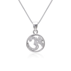 OM 92.5 Sterling Silver Unisex Religious Pendant with Cz Stones and 18 inch Chain - Pendants