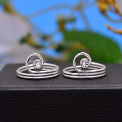 Pair of Adjustable Toe rings in White Cubic Zirconia and 925 Silver - Toe Rings