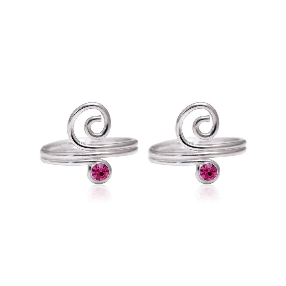 Pair of beautiful Toe Rings in Pink Cubic Zirconia in 925 Sterling Silver - Toe Rings