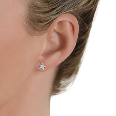 Pair of Star shape 4mm Single White Cubic Zircon (CZ) Stone Solitaire Stud 925 Silver Earrings - Studs