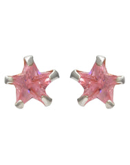 Pair of Star shape 6mm Pink Cubic Zircon (CZ) Stone Solitaire Stud Earrings - Studs